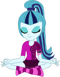 Size: 1280x1626 | Tagged: safe, artist:chrismc373, imported from derpibooru, sonata dusk, human, equestria girls, clothes, meditating, shorts, simple background, skirt, socks, solo, stocking feet, striped socks, transparent background