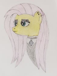 Size: 1467x1956 | Tagged: safe, artist:ceffyl-dŵr, imported from derpibooru, fluttershy, pegasus, pony, fluttergoth, solo, traditional art