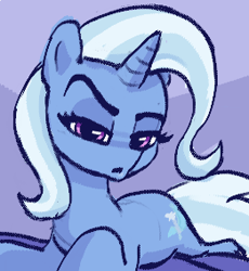Size: 261x284 | Tagged: safe, artist:plunger, imported from derpibooru, trixie, pony, unicorn, drawthread, eyebrows, female, lying down, mare, one eyebrow raised, ponybooru import, raised eyebrow, simple background
