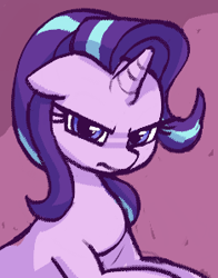 Size: 234x298 | Tagged: safe, artist:plunger, imported from derpibooru, starlight glimmer, pony, unicorn, angry, drawthread, ears, female, floppy ears, looking at you, mare, ponybooru import, simple background, solo