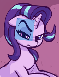 Size: 235x304 | Tagged: safe, alternate version, artist:plunger, imported from derpibooru, starlight glimmer, trixie, pony, unicorn, drawthread, ears, eyebrows, female, floppy ears, mare, meme, ponified animal photo, ponified meme, ponybooru import, raised eyebrow, simple background