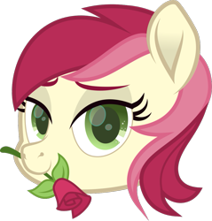 Size: 939x983 | Tagged: safe, artist:lincolnbrewsterfan, derpibooru exclusive, imported from derpibooru, roseluck, earth pony, pony, derpibooru, derpibooru community collaboration, .svg available, a rose for you, bust, colored eyebrows, colored pupils, derpibooru badge, female, flower, flower in mouth, green eyes, inkscape, lidded eyes, looking at you, mare, meta, mouth hold, movie accurate, rose, rose in mouth, simple background, solo, svg, transparent background, vector
