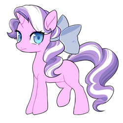 Size: 1024x1024 | Tagged: safe, artist:lawillowsea, edit, imported from twibooru, diamond tiara, pony, unicorn, bow, female, filly, hair bow, image, looking at you, png, race swap, simple background, solo, white background