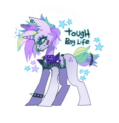 Size: 858x890 | Tagged: safe, artist:batthsalts, imported from derpibooru, rarity, pony, unicorn, it isn't the mane thing about you, season 7, alternate hairstyle, bandaid, beanbrows, bracelet, collar, ear piercing, earring, eyebrows, female, horn, jewelry, nose piercing, nose ring, piercing, punk, raripunk, simple background, solo, sparkles, spikes, text, white background