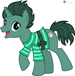 Size: 4000x4050 | Tagged: safe, artist:melisareb, imported from derpibooru, part of a set, pony, unicorn, .svg available, absurd resolution, alphabet lore, clothes, crossover, l (letter), looking at you, male, open mouth, ponified, raised hoof, shirt, simple background, solo, species swap, stallion, striped shirt, transparent background, vector