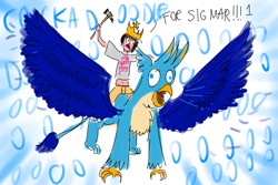 Size: 4200x2800 | Tagged: safe, artist:horsesplease, imported from derpibooru, gallus, griffon, human, brony, cock-a-doodle doo, cock-a-doodle-doo, crowing, crown, derp, fail, fanboy, gallus the rooster, gallusposting, ghal maraz, hammer, humans riding griffons, jewelry, karl franz, majestic as fuck, regalia, stupid, stylistic suck, the empire, total war: warhammer, warhammer (game), warhammer fantasy