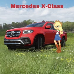 Size: 1080x1080 | Tagged: safe, edit, editor:scitwisparkle42, imported from derpibooru, applejack, human, equestria girls, car, forza horizon 4, game screencap, mercedes-benz, mercedes-benz x-class, pickup truck, solo, truck, video game