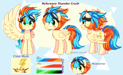 Size: 3448x2116 | Tagged: safe, artist:2pandita, imported from derpibooru, oc, oc only, oc:thunder crash, pegasus, pony, goggles, heart, male, pegasus oc, reference sheet, solo, stallion