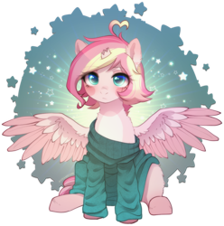 Size: 2091x2112 | Tagged: safe, alternate version, artist:avrameow, imported from derpibooru, part of a set, oc, oc only, pegasus, pony, alternate character, broken horn, clothes, commission, horn, oversized clothes, pegasus oc, simple background, solo, sweater, transparent background, wings, ych result