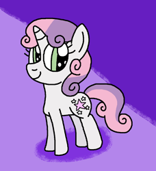 Size: 924x1011 | Tagged: safe, artist:gillianthecreator36, imported from derpibooru, sweetie belle, pony, unicorn, cute, diasweetes, female, filly, foal, g4, ms paint, paint.net, purple background, shadow, simple background, smiling, solo