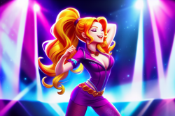 Size: 2304x1536 | Tagged: safe, imported from derpibooru, adagio dazzle, human, equestria girls, ai assisted, ai content, clothes, concert, eyes closed, eyeshadow, female, generator:pony diffusion v4, generator:stable diffusion, humanized, makeup, miniskirt, open mouth, prompter:siber, singing, skirt, solo, the quality of ai art is frightening