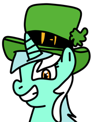 Size: 760x1000 | Tagged: safe, artist:jadeharmony, imported from derpibooru, lyra heartstrings, pony, unicorn, clover, cute, female, four leaf clover, grin, hat, holiday, irish, lyrabetes, mare, saint patrick's day, simple background, smiling, solo, top hat, transparent background