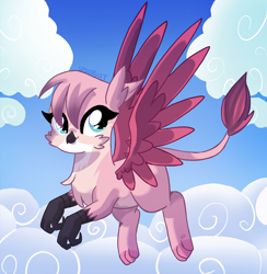 Size: 2398x2460 | Tagged: safe, artist:spookyle, imported from derpibooru, oc, oc:ginny, griffon, female, flying, griffon oc, solo