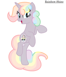 Size: 798x935 | Tagged: safe, artist:harmonicdreemur1308, imported from derpibooru, oc, oc only, oc:rainbow shine, pony, unicorn, eyelashes, female, horn, mare, multicolored hair, rainbow hair, rearing, simple background, smiling, solo, unicorn oc, white background