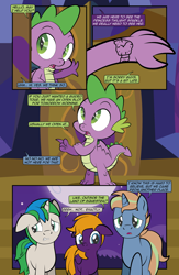 Size: 1920x2948 | Tagged: safe, artist:alexdti, imported from derpibooru, spike, oc, oc:brainstorm (alexdti), oc:purple creativity, oc:star logic, dragon, pegasus, pony, unicorn, comic:quest for friendship, comic, dialogue, female, folded wings, gritted teeth, high res, horn, male, mare, one ear down, open mouth, pegasus oc, raised hoof, speech bubble, stallion, standing, teeth, twilight's castle, two toned mane, unicorn oc, winged spike, wings