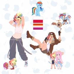 Size: 2048x2048 | Tagged: safe, artist:cryweas, imported from derpibooru, fluttershy, rainbow dash, human, pegasus, pony, :p, alternate hairstyle, armpit hair, armpits, bandage, belly button, bikini, bikini bottom, bikini top, bomber jacket, boots, clothes, converse, ear piercing, earring, eyes closed, feet, female, flutterdash, goggles, hat, humanized, islam, islamashy, jacket, jewelry, lesbian, lesbian pride flag, mare, midriff, piercing, poland, pride, pride flag, reference sheet, religion, sandals, scar, shipping, shoes, shorts, steampunk, sun hat, swimsuit, tan skin, tanktop, tongue out