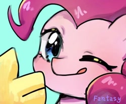 Size: 772x636 | Tagged: safe, artist:song_fantasy, imported from derpibooru, pinkie pie, earth pony, pony, ;p, cute, diapinkes, female, mare, one eye closed, simple background, thumbs up, tongue out