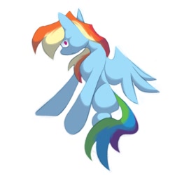 Size: 1000x1000 | Tagged: safe, artist:partyponypower, imported from derpibooru, rainbow dash, pegasus, pony, frown, looking at you, looking back, looking back at you, red eyes, simple background, solo, spread wings, white background, wings