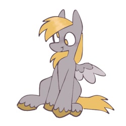 Size: 1000x1000 | Tagged: safe, artist:partyponypower, imported from derpibooru, derpy hooves, pegasus, pony, simple background, sitting, smiling, solo, spread wings, unshorn fetlocks, white background, wings