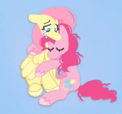 Size: 923x866 | Tagged: safe, artist:partyponypower, imported from derpibooru, fluttershy, pinkie pie, earth pony, pegasus, pony, crying, duo, eyes closed, hug, sitting