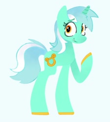 Size: 901x1000 | Tagged: safe, artist:partyponypower, imported from derpibooru, lyra heartstrings, pony, unicorn, horseshoes, raised hoof, simple background, smiling, solo, standing, white background