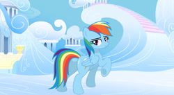 Size: 1207x662 | Tagged: safe, artist:mlpfan3991, imported from derpibooru, rainbow dash, pegasus, 20% cooler, butt, cloudsdale, female, flank, jpg, looking at you, looking back, looking back at you, plot, rainbutt dash, solo