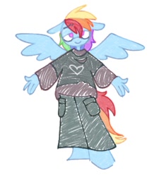 Size: 900x999 | Tagged: safe, artist:partyponypower, imported from derpibooru, rainbow dash, anthro, pegasus, clothes, hand, heart, hooves, looking at you, open arms, simple background, smiling, solo, spread wings, standing, white background, wings