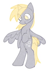 Size: 641x938 | Tagged: safe, artist:partyponypower, imported from derpibooru, derpy hooves, pegasus, pony, simple background, smiling, solo, spread wings, standing, standing on two hooves, white background, wings