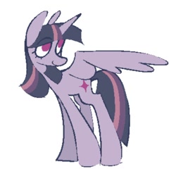 Size: 1000x1000 | Tagged: safe, artist:partyponypower, imported from derpibooru, twilight sparkle, alicorn, pony, simple background, smiling, solo, spread wings, standing, twilight sparkle (alicorn), white background, wings