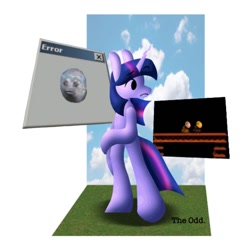 Size: 1000x1000 | Tagged: safe, artist:partyponypower, imported from derpibooru, twilight sparkle, pony, unicorn, frown, solo, standing on two hooves, text, unicorn twilight