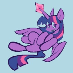 Size: 1000x1000 | Tagged: safe, artist:partyponypower, imported from derpibooru, twilight sparkle, alicorn, pony, blue background, cyan background, frown, magic, simple background, solo, twilight sparkle (alicorn)