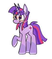 Size: 864x986 | Tagged: safe, artist:partyponypower, imported from derpibooru, twilight sparkle, pony, unicorn, glasses, redesign, simple background, smiling, solo, standing, unicorn twilight, upscaled, white background