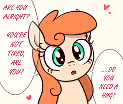 Size: 1398x1185 | Tagged: safe, artist:somethingatall, imported from derpibooru, oc, oc only, earth pony, pony, cute, drawthread, earth pony oc, heart, looking at you, ponified, simple background, solo, speech bubble, text