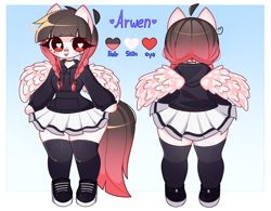 Size: 3480x2721 | Tagged: safe, artist:arwencuack, imported from derpibooru, oc, oc:arwencuack, anthro, pegasus, arm hooves, bandaid, bandaid on nose, clothes, commission, hoodie, reference, shoes, skirt, solo, stockings, thigh highs, tongue out, zettai ryouiki