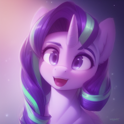 Size: 1024x1024 | Tagged: safe, imported from derpibooru, starlight glimmer, pony, unicorn, ai content, ai generated, female, happy, mare, open mouth, smiling, solo