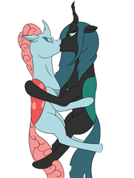 Size: 1200x1600 | Tagged: safe, artist:saint boniface, imported from derpibooru, ocellus, queen chrysalis, changedling, changeling, changeling queen, duo, female, kiss on the lips, kissing, lesbian, mare, simple background, white background