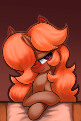 Size: 1346x2000 | Tagged: safe, alternate version, artist:moonseeker, imported from derpibooru, oc, oc only, oc:lily cureheart, pony, unicorn, comic:let's talk redux, blushing, comic, cover, eyelashes, hair over one eye, horn, solo, unicorn oc