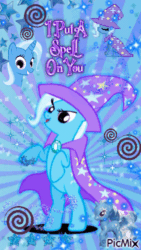 Size: 282x500 | Tagged: safe, artist:dirkblog12, edit, imported from derpibooru, screencap, trixie, animated, cape, clothes, gif, hat, pixel art, purple eyes, trixie's cape, trixie's hat