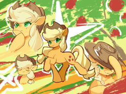 Size: 2160x1620 | Tagged: safe, artist:lendftcn, imported from derpibooru, applejack, earth pony, pony, abstract background, cowboy hat, eyes closed, female, freckles, hat, hoof on chin, mare, raised hoof, solo, stetson, straw in mouth