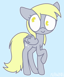 Size: 950x1150 | Tagged: safe, artist:nawnii, imported from derpibooru, derpy hooves, pegasus, pony, blue background, simple background, smiling, solo, standing