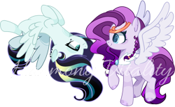 Size: 2564x1576 | Tagged: safe, artist:harmonyvitality-yt, imported from derpibooru, oc, oc only, pegasus, pony, base used, duo, flying, magical lesbian spawn, offspring, parent:coloratura, parent:pipp petals, parent:songbird serenade, pegasus oc, raised hoof, simple background, transparent background, upside down, wings