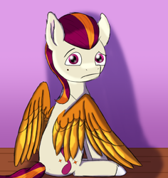 Size: 1700x1800 | Tagged: safe, artist:the crystal artist, derpibooru exclusive, imported from derpibooru, pegasus, pony, behind, colored wings, confused, cute, g5, gradient background, looking at you, looking back, male, rocky riff, rockybetes, shading, shadow, sitting, solo, spread wings, stallion, unshorn fetlocks, wings, wooden floor