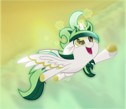 Size: 3793x3279 | Tagged: safe, artist:lincolnbrewsterfan, imported from derpibooru, oc, oc:riverdance, alicorn, pony, my little pony: the movie, .svg available, 2023, alicorn oc, brand, branding, cloud, clover, colored hooves, colored wings, excited, flying, glorious, glow, glowing horn, gradient background, green eyes, happy, holiday, hoof tapping, horn, inkscape, lens flare, magic, magic aura, male, movie accurate, nc-tv signature, olive eyes, one ear down, outline, projection, projector, reaching, saint patrick's day, skyline, solo, song in the description, song reference, spread wings, stallion, striped wings, sunlight, svg, tail, tattoo, telekinesis, two toned mane, two toned tail, two toned wings, vector, wallpaper, wing stripes, wings