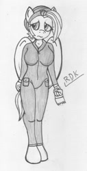Size: 380x750 | Tagged: safe, artist:rdk, imported from twibooru, fluttershy, anthro, pegasus, alternate universe, clothes, female, image, needs more jpeg, pencil drawing, shears, solo, traditional art, uniform