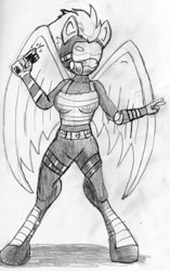 Size: 431x686 | Tagged: safe, artist:rdk, imported from twibooru, spitfire, anthro, pegasus, alternate universe, clothes, female, image, needs more jpeg, traditional art, uniform