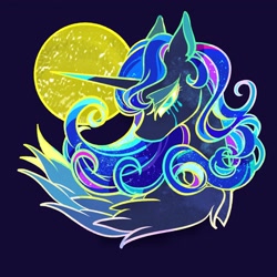 Size: 2048x2048 | Tagged: safe, artist:tkotu1, imported from derpibooru, princess luna, alicorn, pony, blue background, bust, crying, female, full moon, mare, moon, simple background, solo