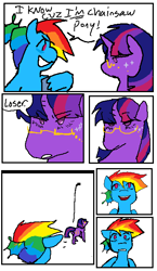 Size: 384x664 | Tagged: safe, artist:nachosforfree, imported from derpibooru, rainbow dash, twilight sparkle, pegasus, pony, unicorn, comic, frown, glasses, smiling, text