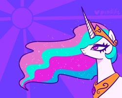 Size: 1280x1024 | Tagged: safe, artist:pxndlife, imported from derpibooru, princess celestia, alicorn, pony, bust, crown, jewelry, regalia, side view, smiling, solo