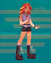 Size: 1280x1600 | Tagged: safe, artist:pxndlife, imported from derpibooru, sunset shimmer, human, equestria girls, boots, choker, clothes, female, fishnets, midriff, platform boots, shoes, skirt, solo, tanktop