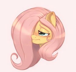 Size: 1200x1142 | Tagged: safe, artist:inkypuso, imported from derpibooru, fluttershy, pegasus, pony, blushing, bust, cute, female, hair over one eye, mare, pink background, sad, sadorable, shyabetes, simple background, solo, wavy mouth